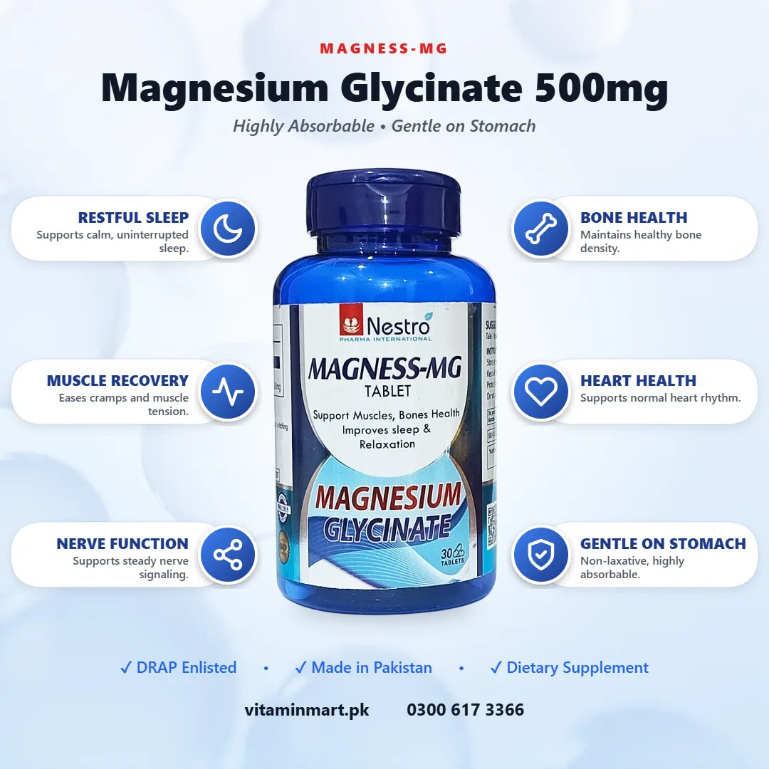 Magnesium Glycinate Tablets 500mg (Magness-MG) 30 Ct